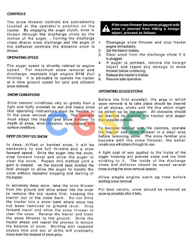 凯斯零件查询(56FTS) - CASE SNOW THROWER (1/86-12/92) (21) - OPERATING INSTRUCTIONS, CONTINUED Case Agriculture