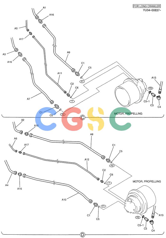 纽荷兰零件查询(E235SRLC) - CRAWLER EXCAVATOR BTW YU04-00837 - YU04-01417 (02-018[02]) - HYD LINES, LOW (FOR LONG CRAWLER) New Holland Constructuion