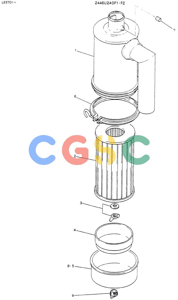神钢零件查询(K903C) - EXCAVATOR ASN LE5701 (1/87-12/03) (04-005) - AIR CLEANER ASSY, P/N 2446U240F1, F2 Kobelco