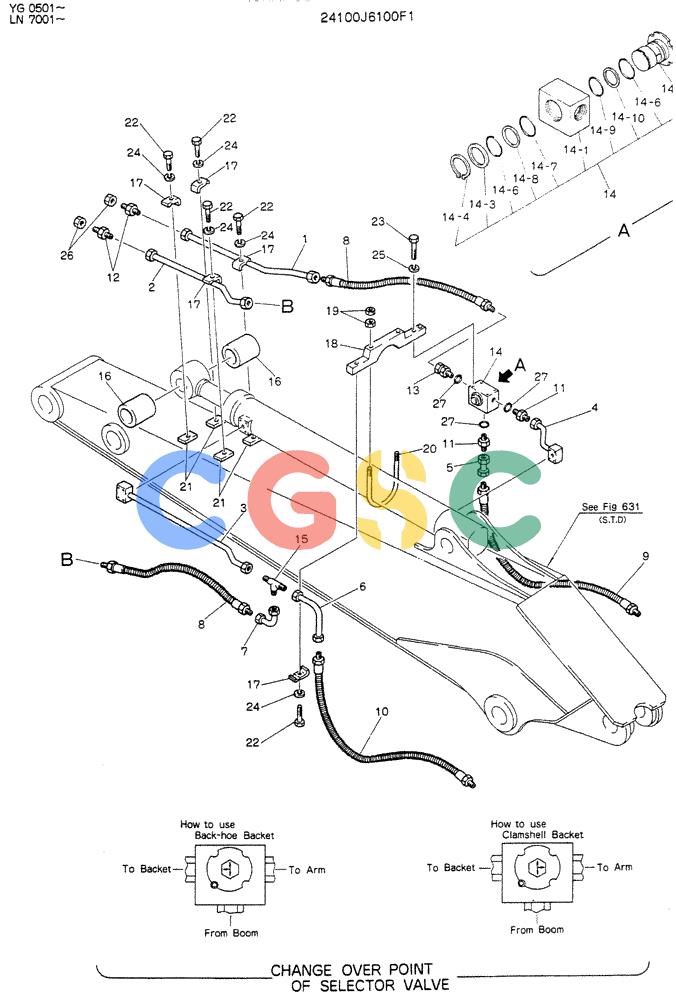 神钢零件查询(K907DLC) - EXCAVATOR ASN YG0501 (1/86-12/03) (09-011) - INSTAL HYDR LINES, ARM, 2.9M (9 FT - 6 IN) Kobelco
