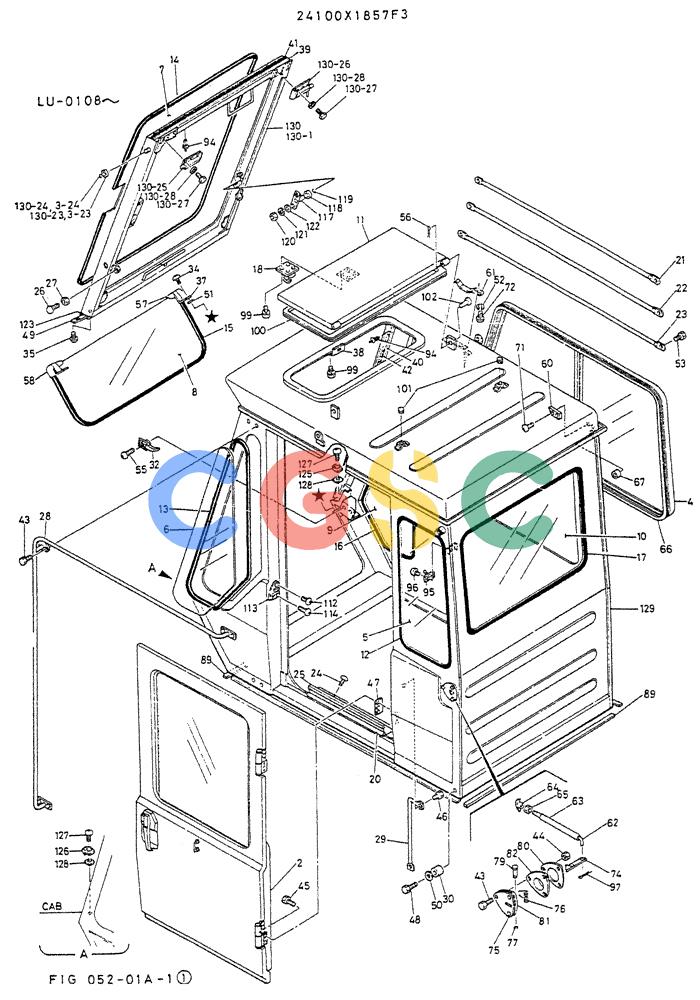 神钢零件查询(K935) - EXCAVATOR SUPPLEMENT ASN LU00154 (1/76-12/03) (02-008) - CAB ASSY P/N 24100X1857F3 Kobelco