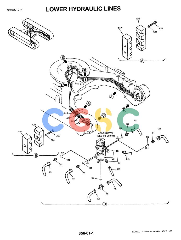 神钢零件查询(SK160LC) - DYNAMIC ACERA EXCAVATOR 11/2000 ASN YM02U0101 (11/00-12/02) (02-009[01]) - LOWER HYDRAULIC LINES Kobelco