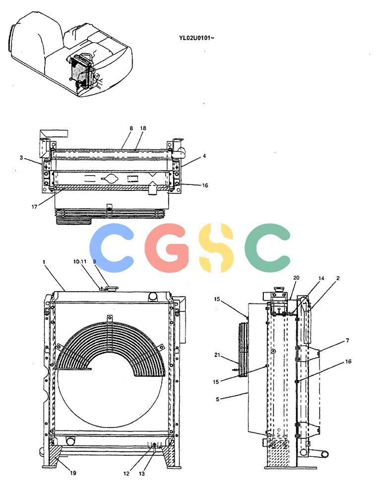 神钢零件查询(ED190LC) - BLADE RUNNER EXCAVATOR/DOZER BTW YL02U0101 - YL03U0135 (1/02-12/06) (01-006) - RADIATOR ASSY Kobelco