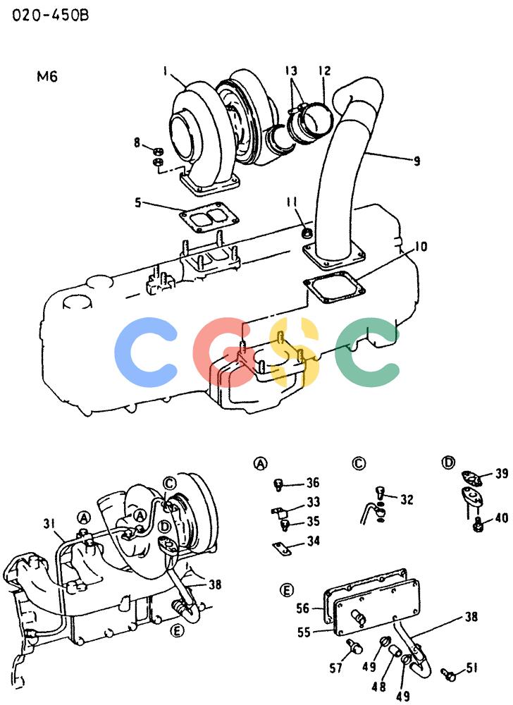 神钢零件查询(6D16-T) - MITSUBISHI DIESEL ENGINE - K909 II & K909LC II EXCAVATORS (1/87-12/06) (00-023) - TURBO-CHARGER GENERAL Kobelco