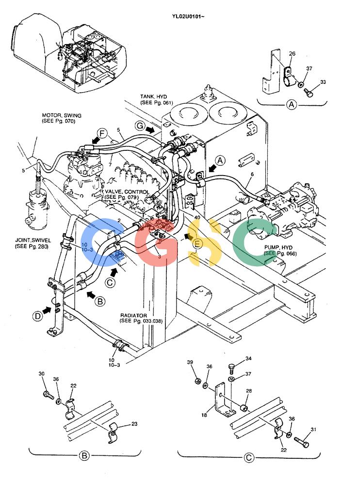 神钢零件查询(ED190LC) - BLADE RUNNER EXCAVATOR/DOZER BTW YL02U0101 - YL03U0135 (1/02-12/06) (01-026[01]) - HYD LINES, UPP (RETURN) Kobelco