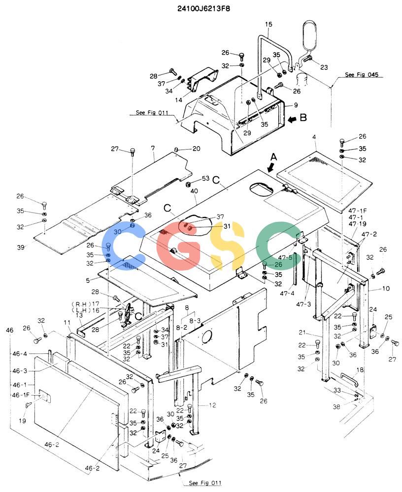 神钢零件查询(K904EL) - EXCAVATOR ASN LX1401 (1/86-12/03) (02-015[01]) - GUARD ASSY, P/N 24100J6213F8 Kobelco