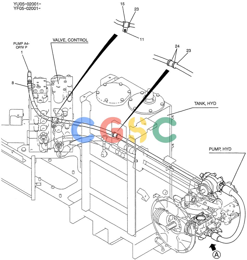 纽荷兰零件查询(E235BSRNLC) - CRAWLER EXCAVATOR ASN YU05-02001 (08-002[01]) - HYD LINES, PUMP (SUCTION DELIVERY) New Holland Constructuion