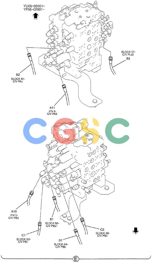 纽荷兰零件查询(E235BSRNLC) - CRAWLER EXCAVATOR ASN YU05-02001 (01-031[03]) - CONTROL LINES, REMOTE New Holland Constructuion
