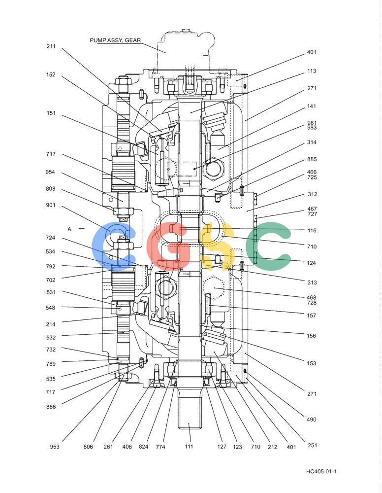 纽荷兰零件查询(E215B) - CRAWLER EXCAVATOR - TIER 3 (ROPS CAB) ASN NBDA21800 (6/13-) (07-018[00]) - PUMP ASSY YN10V00043F1 (HC405) PAGE 1 OF 2 New Holland Constructuion