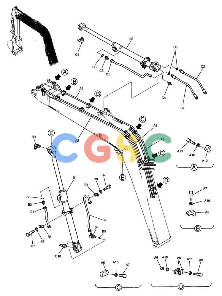 纽荷兰零件查询(E70) - MIDI CRAWLER EXCAVATOR (NA) (1/06-) (096) - HYDRAULIC LINES, BOOM 3.72 M (12 FT 2 IN) New Holland Constructuion