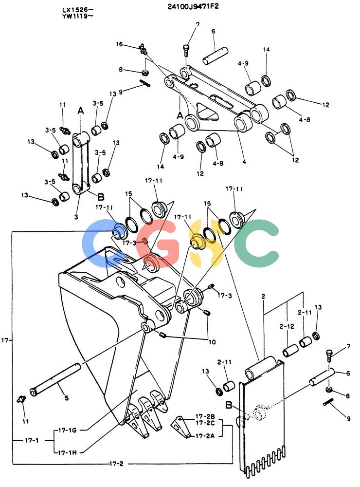 神钢零件查询(K904L) - MARK II EXCAVATOR ASN LX1526 (1/88-12/03) (09-009) - BUCKET ASSY, EJECTOR Kobelco