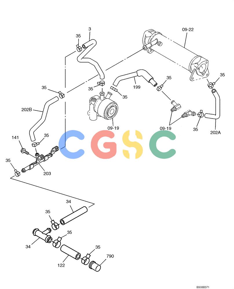 纽荷兰零件查询(E70BSR) - COMPACT CRAWLER EXCAVATOR BTW YT05-15001 - 18000 (NA) (4/08-) (09-14-00[00]) - WATER PIPING, ENGINE New Holland Constructuion