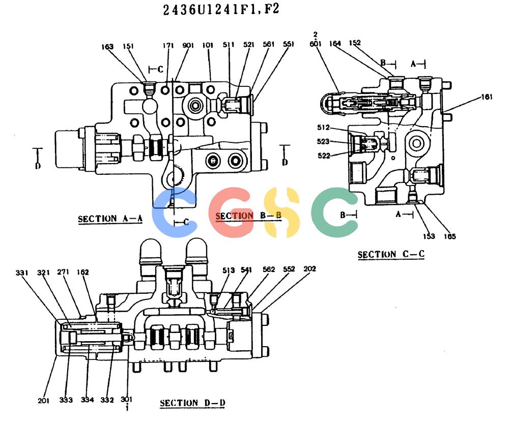 神钢零件查询(MD240BLC) - EXCAVATOR BTW LLU0001 - LLU0300 (1/80-12/06) (11-014) - VALVE ASSY, CONTROL (SWING) 2436U1241F1, F2 Kobelco