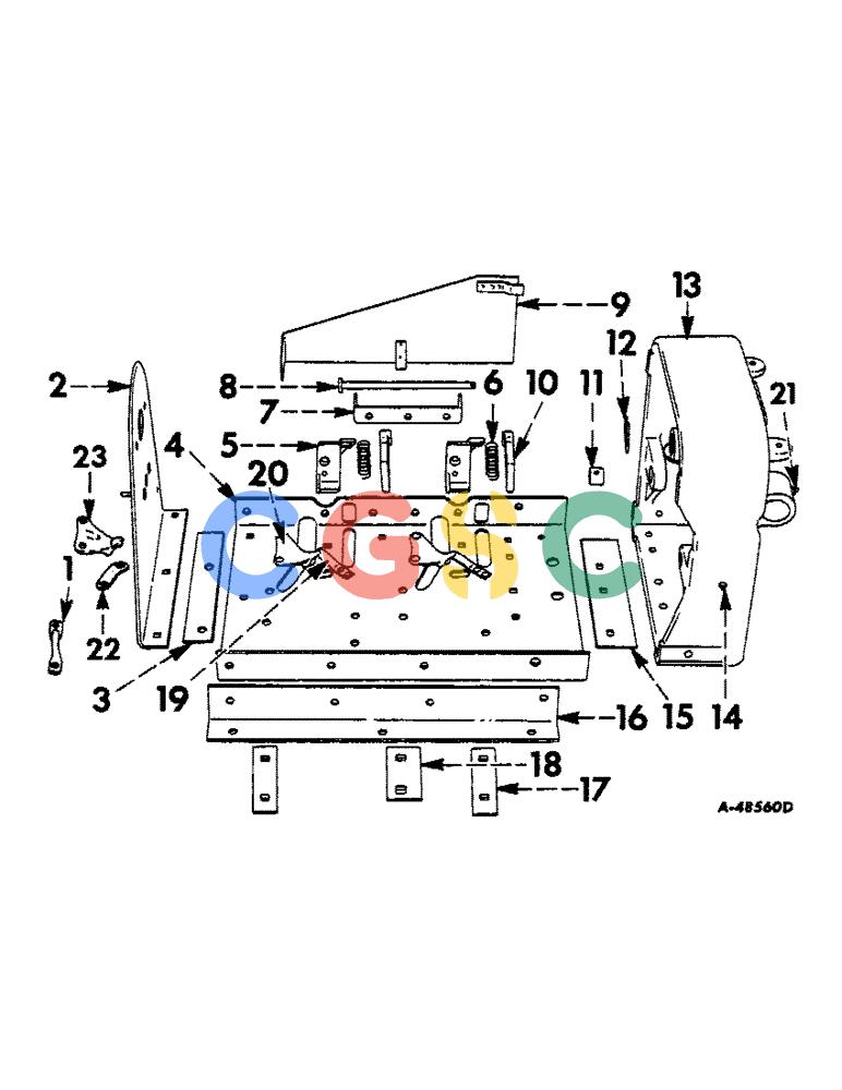 凯斯零件查询(46) - MCCORMICK-INTERNATIONAL PICK UP RECTANGULAR BALER (1/57-12/63) (44) - KNOTTER DRIVE FRAME AND BREAST PLATE, FOR NO. 46-T BALER Case Agriculture