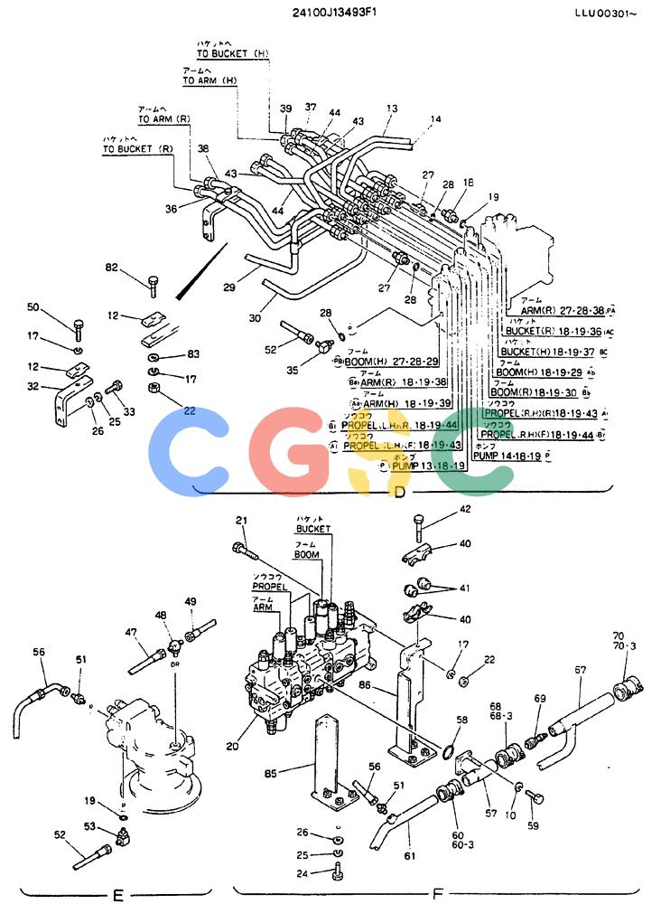神钢零件查询(MD240C) - EXCAVATOR BTW LLU0301 - LLU0600 (1/80-12/06) (04-001[2]) - HYDR LINES, UPP - 24100J13493F1 Kobelco