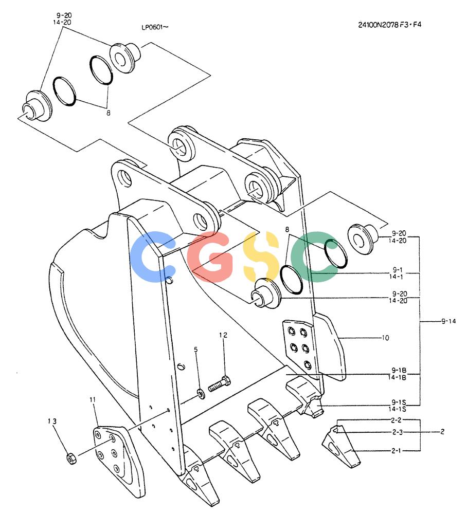 神钢零件查询(K905) - EXCAVATOR BTW LP0601 - LP1600 (1/82-12/03) (07-007) - BUCKET ASSY, 0.4M3 Kobelco