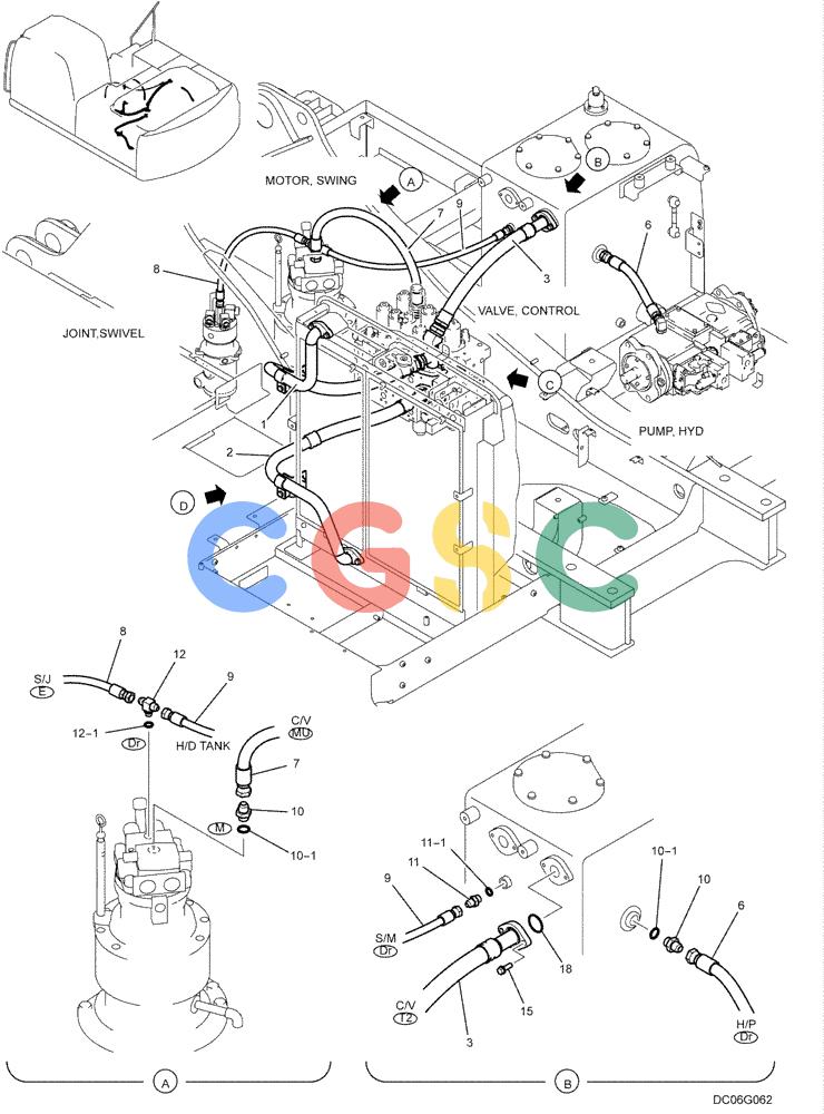 纽荷兰零件查询(E215B) - CRAWLER EXCAVATOR - TIER 3 (NA) - ASN N7DA21001 (1/07-) (1.021[00]) - HYDRAULIC LINES RETURN (YN32H00051F1), FIGURE 1 OF 2 New Holland Constructuion