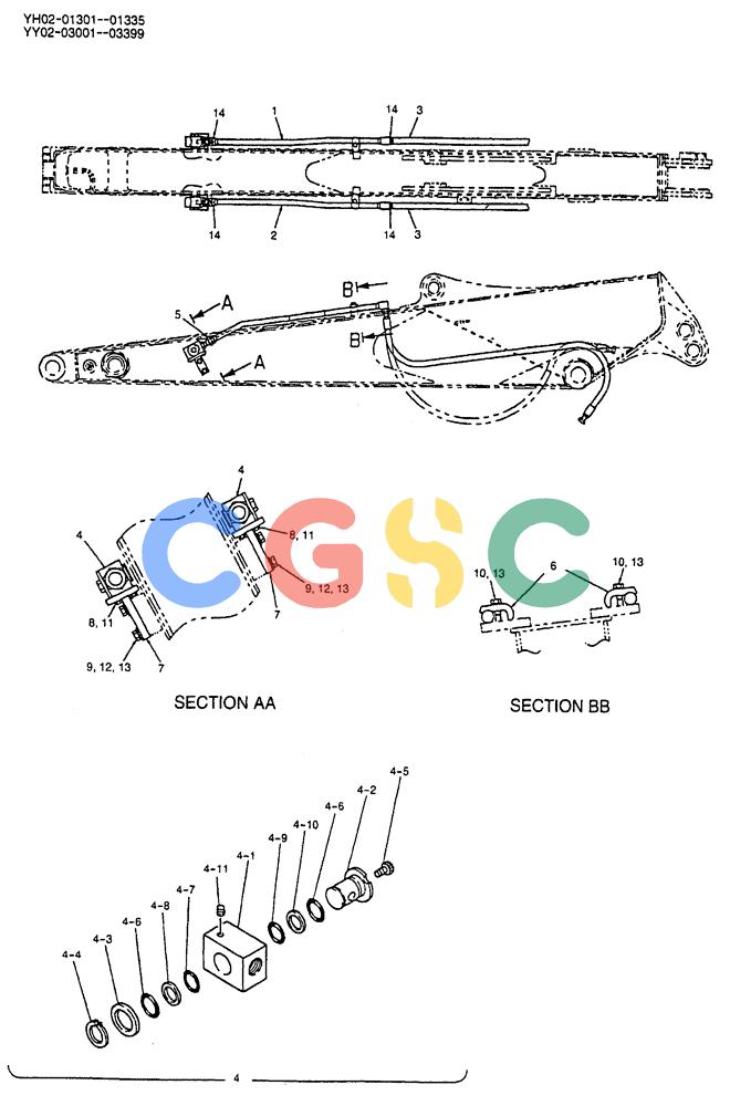 神钢零件查询(ED150) - BLADE RUNNER EXCAVATOR/DOZER BTW YL04-00501 - YL04-00554 (4/03-10/03) (07-019) - HYD LINES, ARM 2.45M (8FT) (NIBBLER & BREAKER) P/N YY43H00005F1 Kobelco