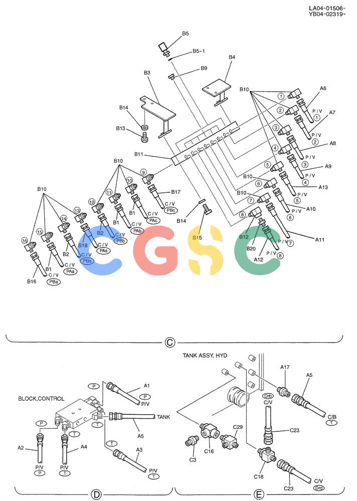 纽荷兰零件查询(E200SRLC) - CRAWLER EXCAVATOR BTW LA04-01506 - LA04-01625 (01-030[02]) - CONTROL LINES, REMOTE (BOOM SAFETY, BOOM & ARM SAFETY) New Holland Constructuion