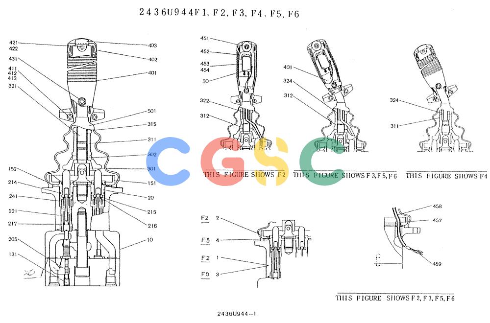 神钢零件查询(K909A) - EXCAVATOR ASN LQ0795 (1/83-12/03) (01-007) - VALVE PILOT, P/N 2436U944F1, F2, F3, F4, F5, F6 Kobelco
