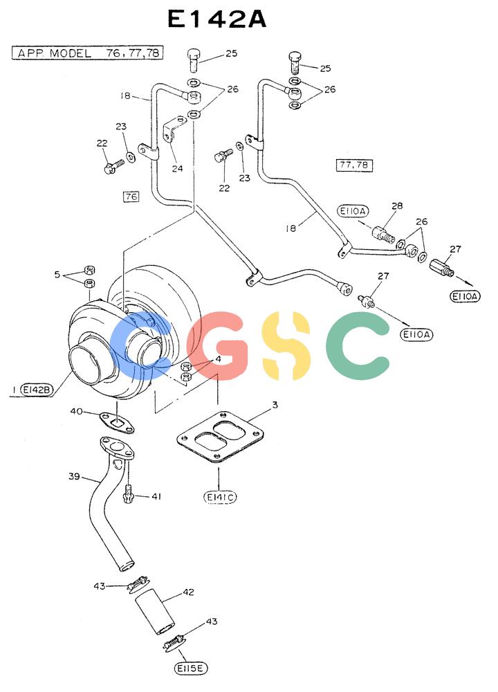 神钢零件查询(NE6(T)04) - NISSAN DIESEL ENGINE (1/86-12/98) (04-004[02]) - TURBO CHARGER EXHAUST (FITTING PARTS) Kobelco
