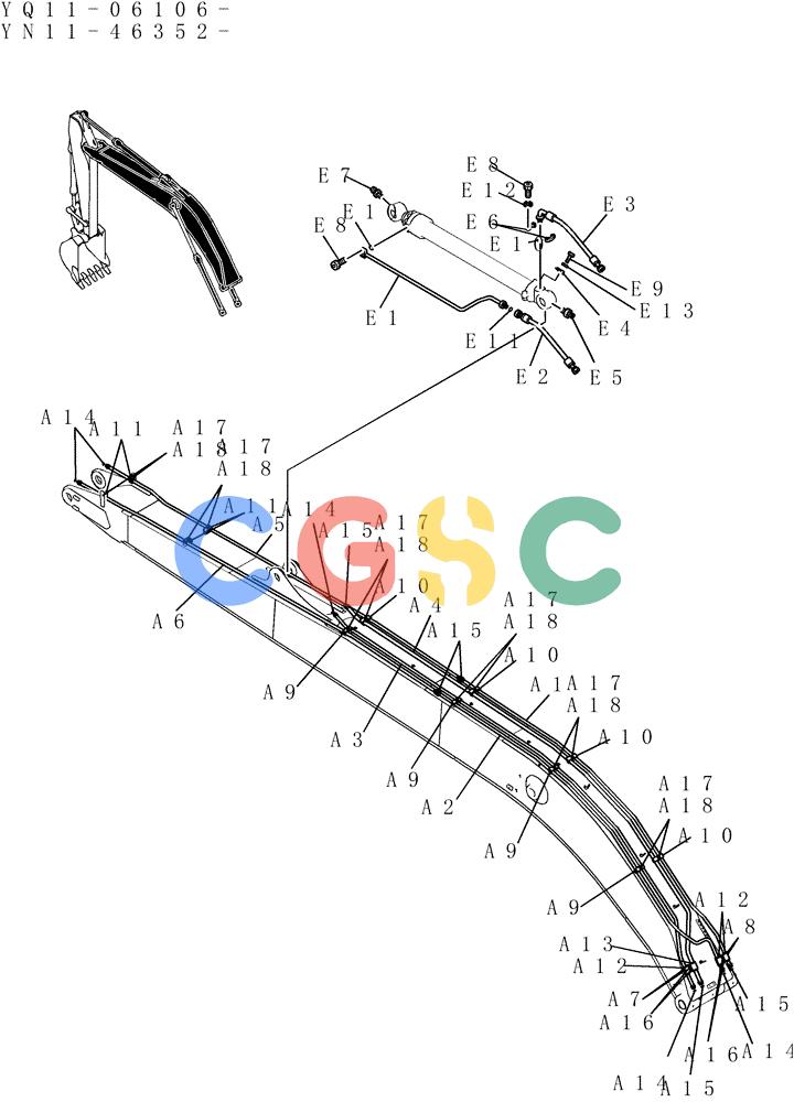 神钢零件查询(200-8) - EXCAVATOR S/N YN11-45001 - (1/06-12/09) (853-01A-1) - HYD LINES, BOOM 8.75M (28FT 9IN) (50FT LONG RANGE) Kobelco