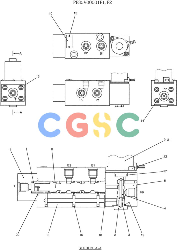 纽荷兰零件查询(E35SR) - COMPACT CRAWLER EXCAVATOR ASN PX13-15001 (N6TN61732) (NA) (1/06-) (07-043) - VALVE ASSY, SOLENOID, P/N PE35V00001F1 New Holland Constructuion