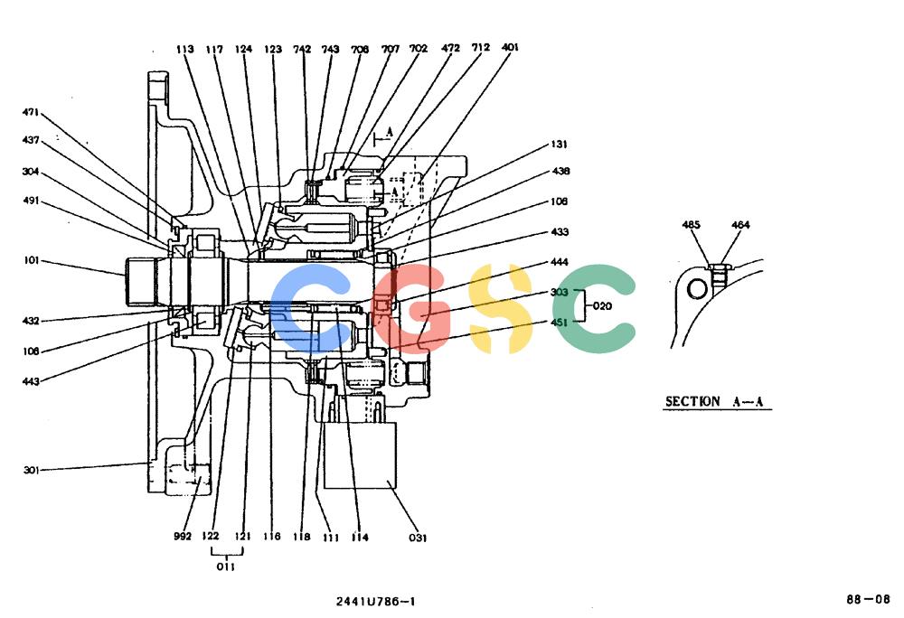 神钢零件查询(MD240BLC) - EXCAVATOR BTW LLU0001 - LLU0300 (1/80-12/06) (11-030) - MOTOR ASSY (SWING) 2441U786F1 Kobelco