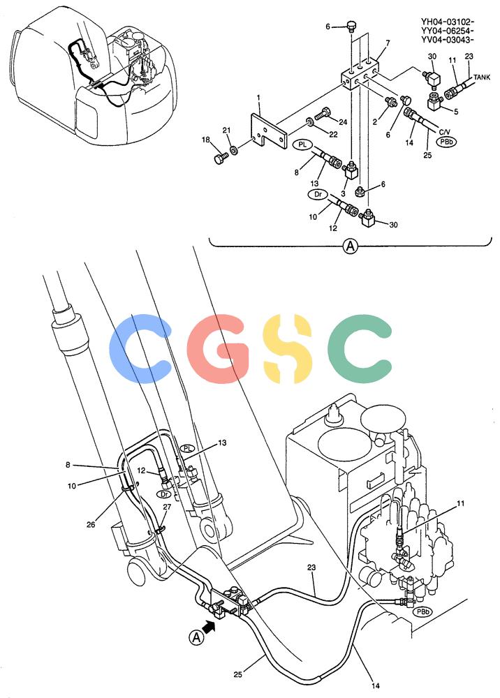 纽荷兰零件查询(E115SR) - CRAWLER EXCAVATOR ASN YV04-03043 (05-002) - CONTROL LINES, REMOTE (BOOM SAFETY) New Holland Constructuion