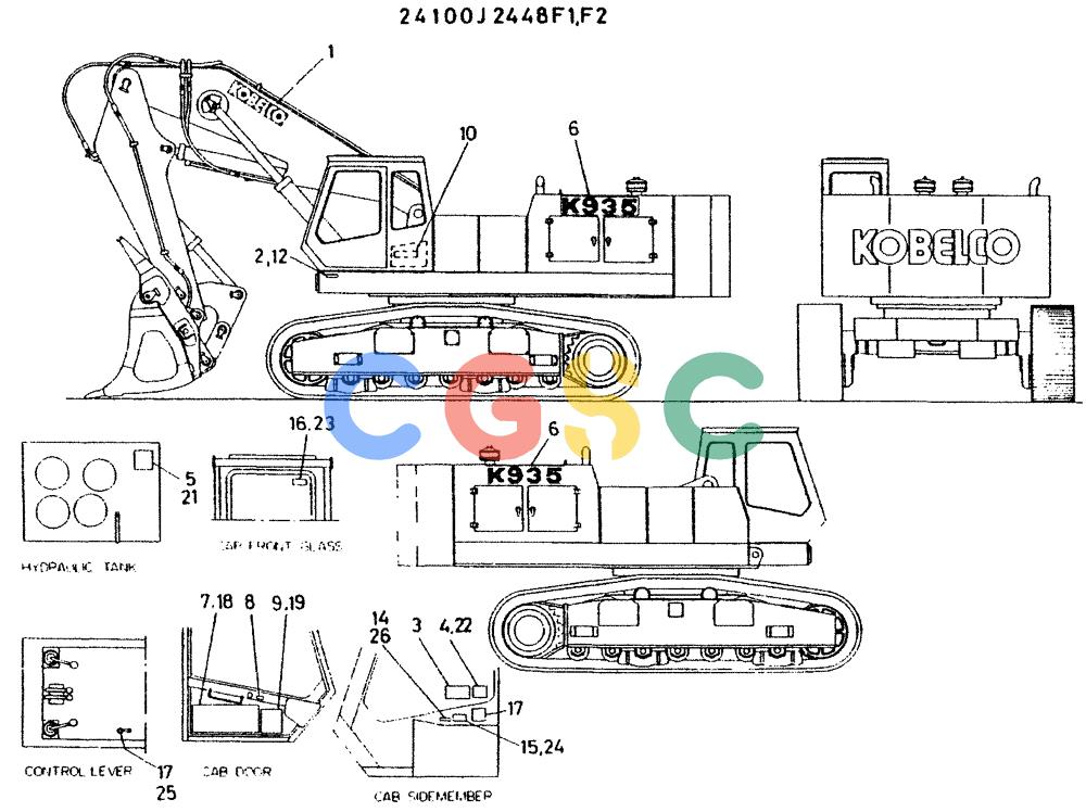 神钢零件查询(K935) - EXCAVATOR BTW L70106 - L70166, LU0067 (1/76-12/03) (07-007[02]) - LABEL NAME-PLATE, P/N 24100J2448F2 Kobelco