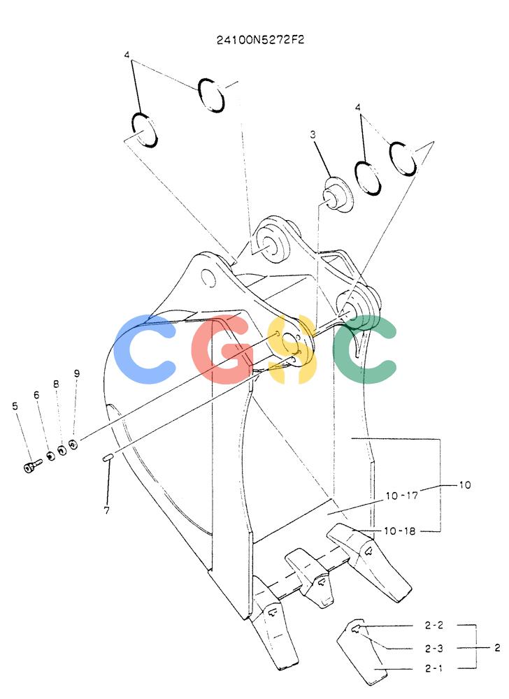 神钢零件查询(K904L) - MARK II EXCAVATOR BTW LX1501 - LX1525 (1/88-12/03) (09-004) - BUCKET ASSY, 0.25M³, P/N 24100N5272F2 Kobelco