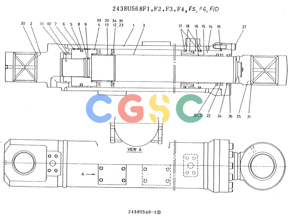 神钢零件查询(K909A) - EXCAVATOR ASN LQ0795 (1/83-12/03) (01-016) - CYLINDER ASSY, BUCKET, P/N 2438U568 F1, F2, F3, F4 Kobelco