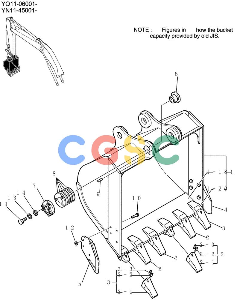 神钢零件查询(200-8) - EXCAVATOR S/N YN11-45001 - (1/06-12/09) (934-01-1) - BUCKET ASSY, 1. 05M3 Kobelco