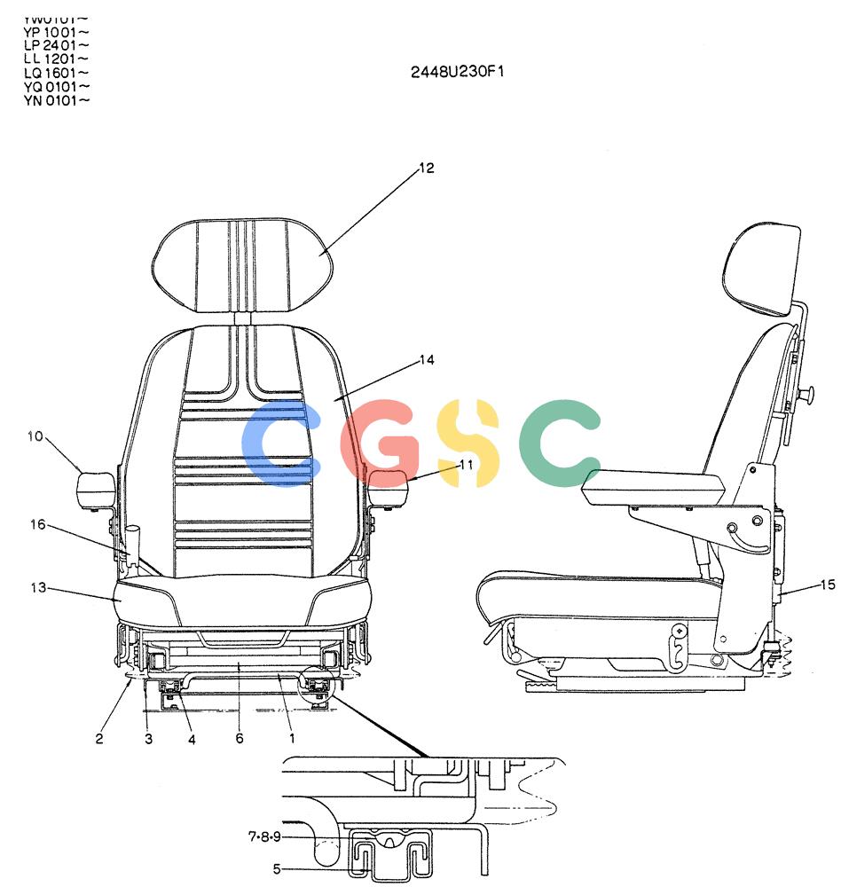 神钢零件查询(K905LC) - MARK II EXCAVATOR BTW YP1001 - YP1281 (1/87-12/03) (02-009) - SEAT ASSY (FOR NORTH EUROPE) Kobelco