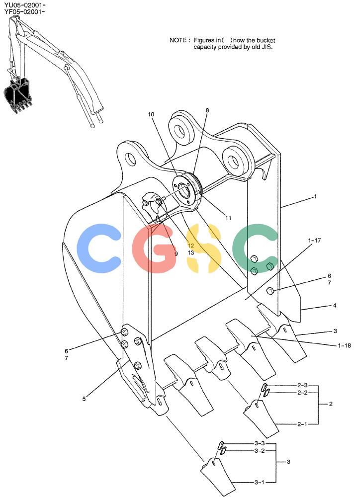 纽荷兰零件查询(E235BSRNLC) - CRAWLER EXCAVATOR ASN YU05-02001 (03-010) - BUCKET ASSY, STANDARD 0.8 CU.M New Holland Constructuion