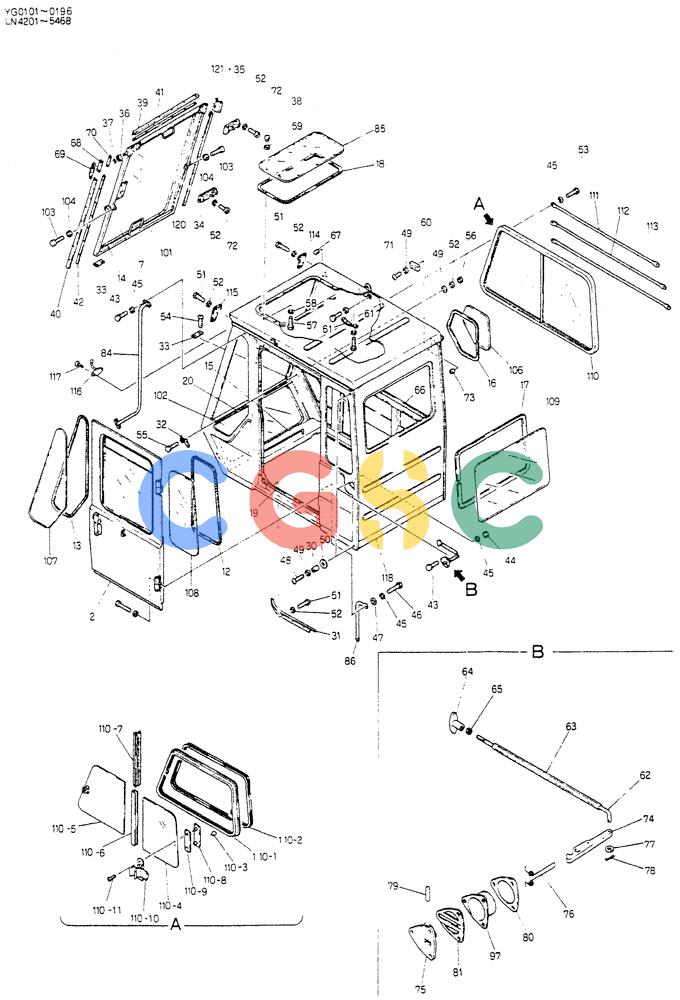 神钢零件查询(K907CLC) - EXCAVATOR BTW YG0101 - YG0500 (1/85-12/03) (02-008) - CAB ASSY Kobelco
