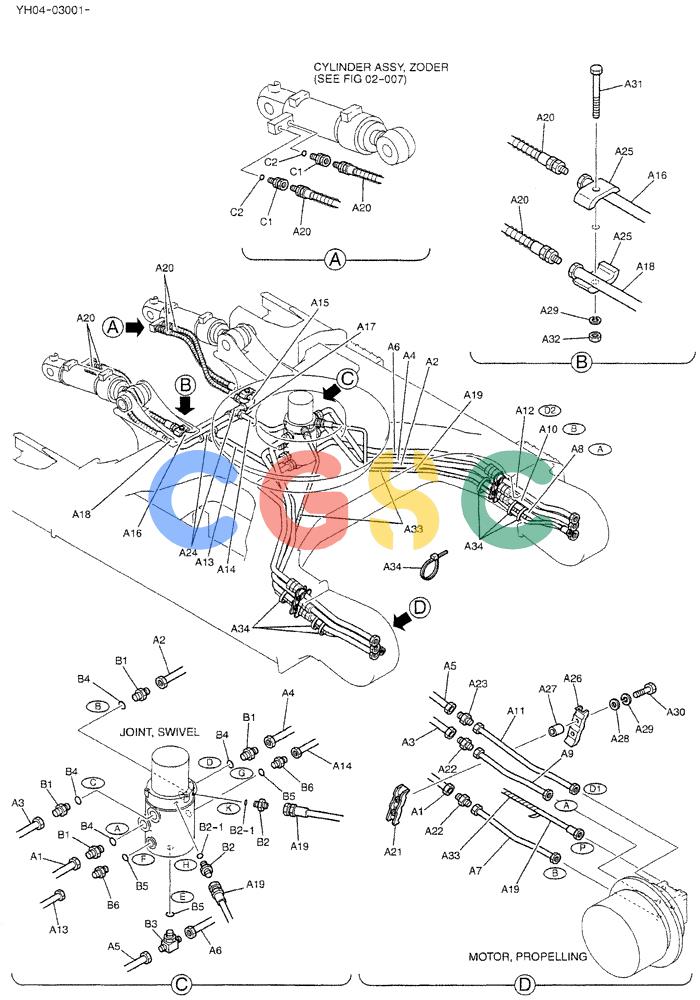 神钢零件查询(DOZER) - ATTACHMENT - SK115SR-1E, -1ES, SK135SR-1E, LC-1E, LC-1ES (1/02-12/03) (02-006) - HYD LINES, LOW (FOR LONG CRAWLER) (P/N YY02H00016F1) Kobelco
