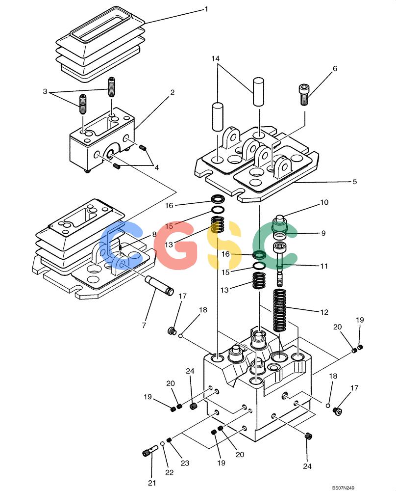 纽荷兰零件查询(E215B) - CRAWLER EXCAVATOR - TIER 3 (ROPS CAB) ASN NBDA21800 (6/13-) (07-008[00]) - VALVE ASSY, PILOT (PROPEL) New Holland Constructuion