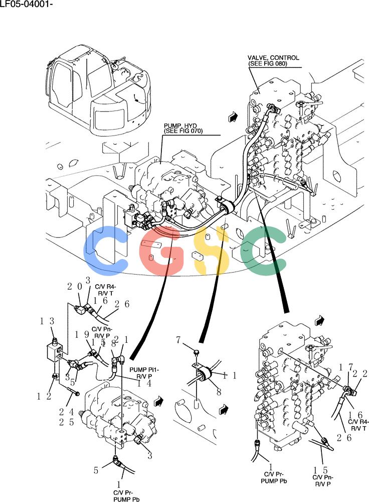 纽荷兰零件查询(E80BMSR) - CRAWLER EXCAVATOR ASN LF05-04001 - (N8TA18060) (155-01[1]) - CONTROL LINES, PUMP New Holland Constructuion