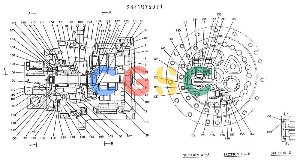 神钢零件查询(K905LC) - MARK II EXCAVATOR BTW YP1001 - YP1281. (4/89-12/03) (11-025) - MOTOR ASSY (PROPELLING) Kobelco