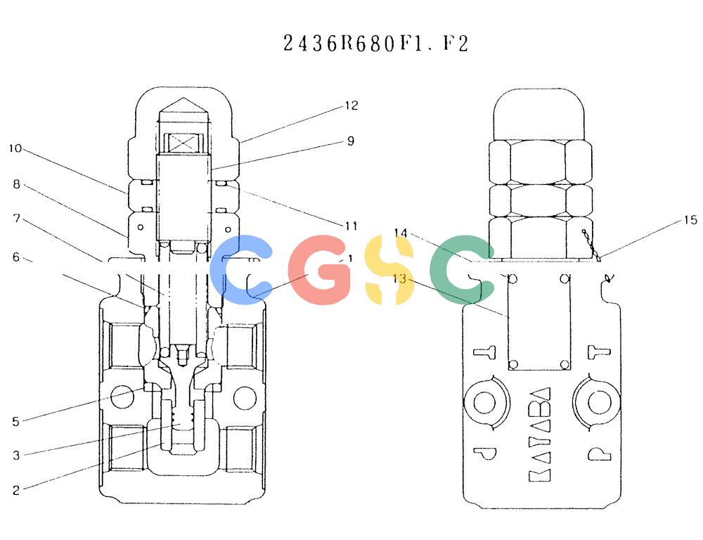 神钢零件查询(K904L) - MARK II EXCAVATOR BTW LX1501 - LX1525 (1/88-12/03) (11-001) - VALVE ASSY, RELIEF, P/N 2436R680F1-F2 Kobelco