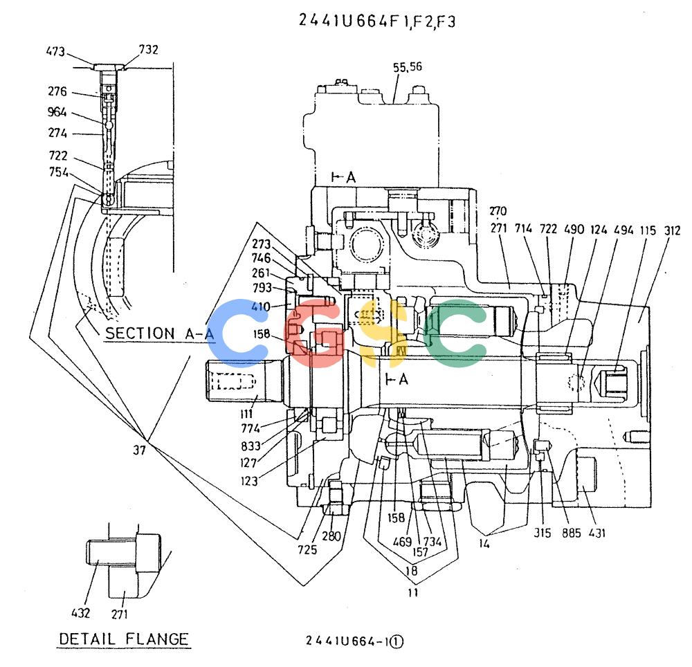 神钢零件查询(K909A) - EXCAVATOR ASN LQ0795 (1/83-12/03) (01-027[01]) - PUMP ASSY, SWING, P/N 2441U664F1, F2, F3 Kobelco