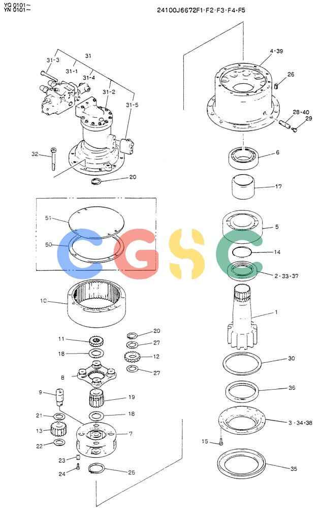 神钢零件查询(K907LC) - MARK II EXCAVATOR BTW YQ0101 - YQ0564 (1/87-12/03) (01-005) - MOTOR ASSY, SWING 24100J6672F1-F5 Kobelco