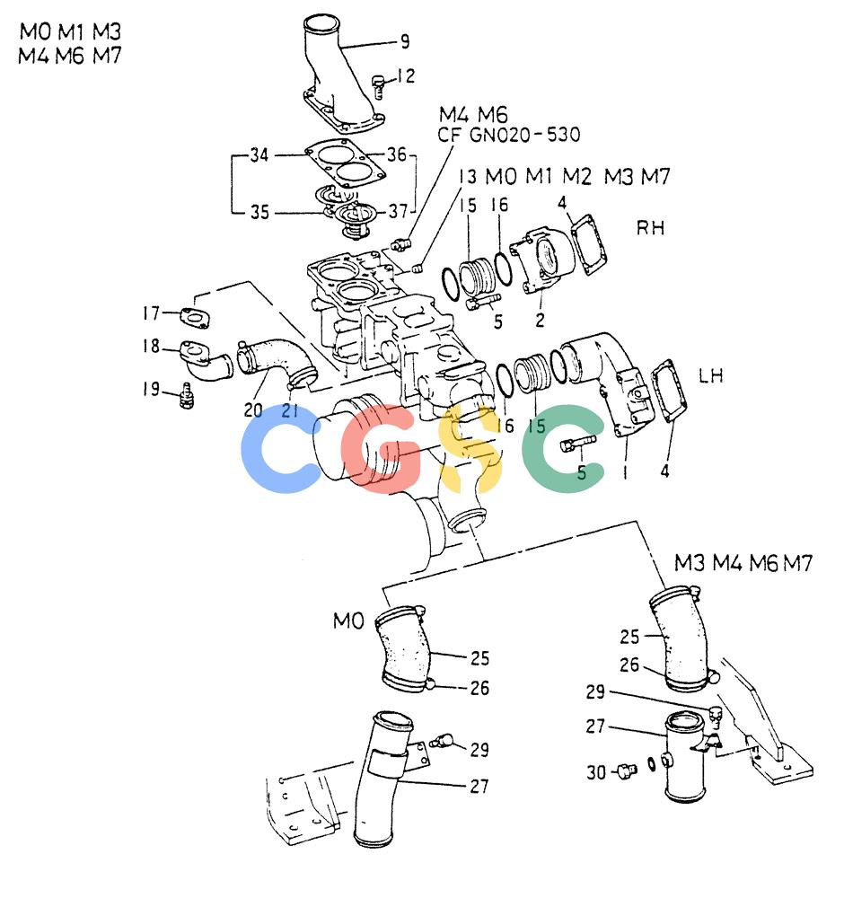 神钢零件查询(8DC9-T) - MITSUBISHI DIESEL ENGINE - K914 & K975 (1/79-12/06) (02-004[01]) - WATER PIPE & THERMOSTAT Kobelco
