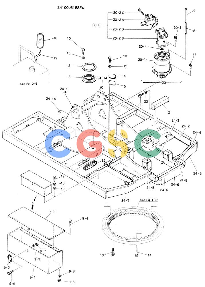 神钢零件查询(K904EL) - EXCAVATOR ASN LX1401 (1/86-12/03) (01-002) - FRAME ASSY, UPP, P/N 24100J6188F4 Kobelco
