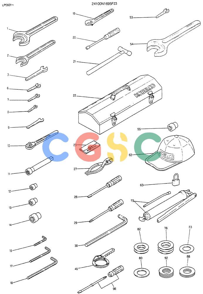 神钢零件查询(K905LC) - EXCAVATOR BTW YP0115 - YP0301 (1/85-12/03) (10-021) - TOOL ASSY P/N 24100N1695F23 Kobelco