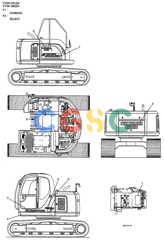纽荷兰零件查询(E135SR) - CRAWLER EXCAVATOR ASN YY04-06254 (06-005[01]) - NAME PLATE INSTAL (MACHINE NAME) New Holland Constructuion