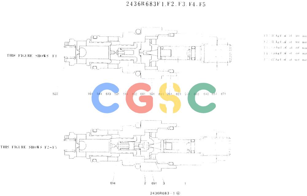 神钢零件查询(K907LC) - MARK II EXCAVATOR ASN YQ0565 (NA) (1/87-12/03) (11-002) - VALVE ASSY, RELIEF, P/N 2436R683F1-F5 Kobelco