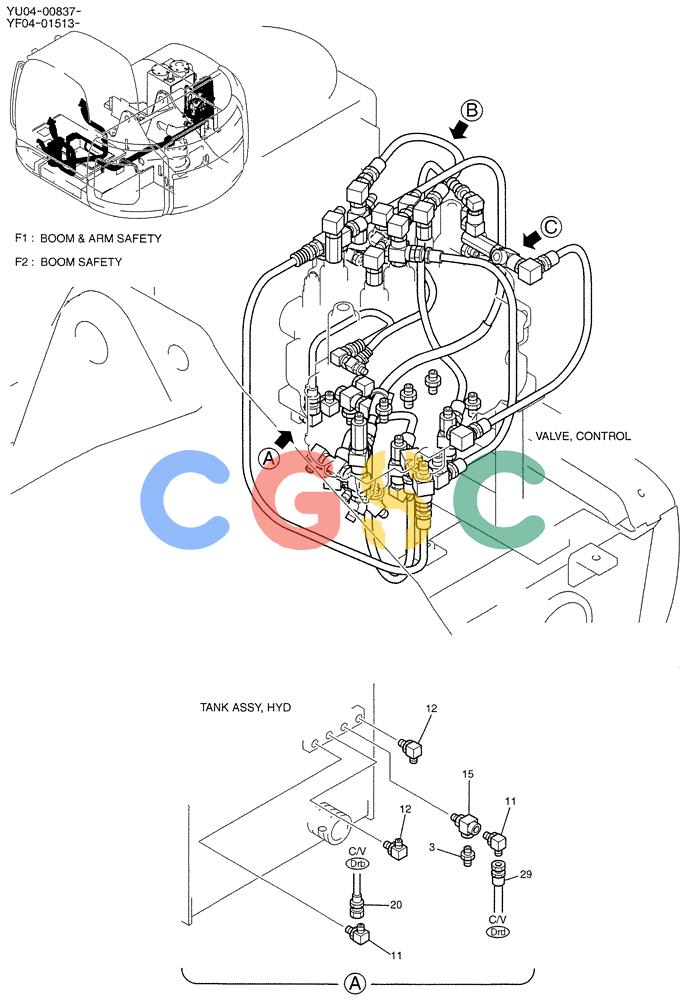 纽荷兰零件查询(E235SRLC) - CRAWLER EXCAVATOR BTW YU04-00837 - YU04-01417 (05-001[01]) - CONTROL LINES, REMOTE New Holland Constructuion