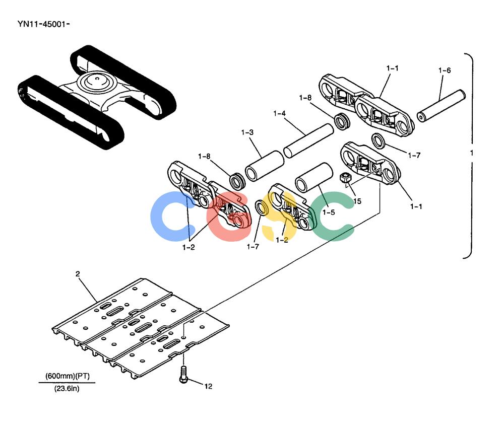 神钢零件查询(200-8) - EXCAVATOR S/N YN11-45001 - (1/06-12/09) (381-01-1) - SHOE ASSY Kobelco